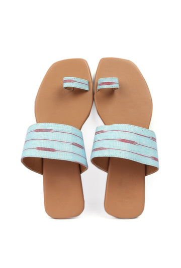 Arctic Blue & Cinnamon Brown Ikat One Toe Cruelty Free Leather Flats